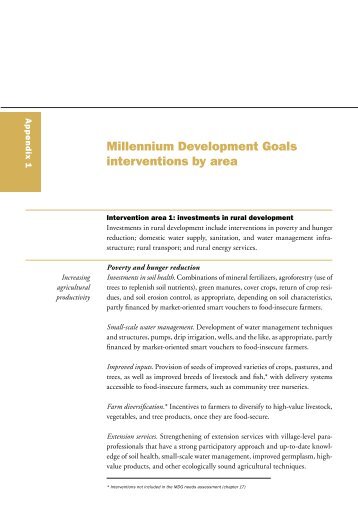 Millennium Development Goals interventions by area