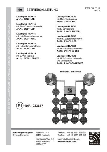 Betriebsanleitung de-led - Horizont Klemmfix - horizont group gmbh