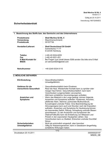 Sicherheits Datenblatt (.pdf) - Schmierstoff-Datenbank