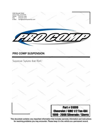 PRO COMP SUSPENSION Part # 51099 Chevrolet ... - Pro Comp Tires