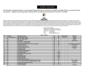 TENDER INQUIRIES - Directorate General Defence Purchase