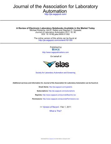 A Review of  Electronic Laboratory Notebooks Available in the - SLAS