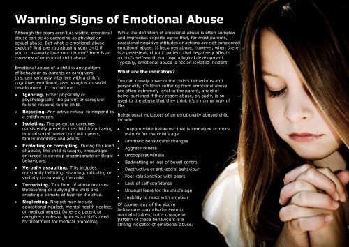 Warning signs of emotional abuse (pdf) - South Africa