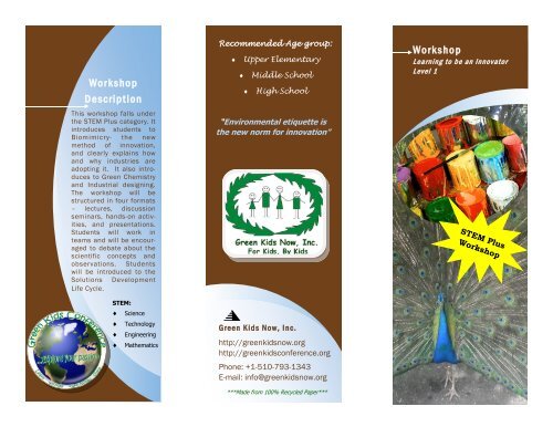 Download Workshop brochure in pdf format - Green Kids Now, Inc