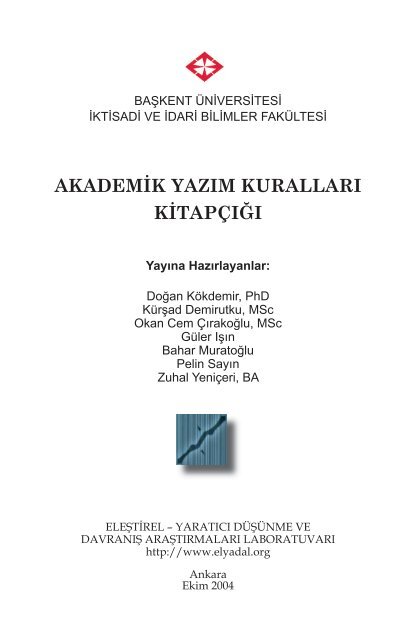 Akademik Yazım Kuralları Kitapçığı - İktisadi ve İdari Bilimler Fakültesi