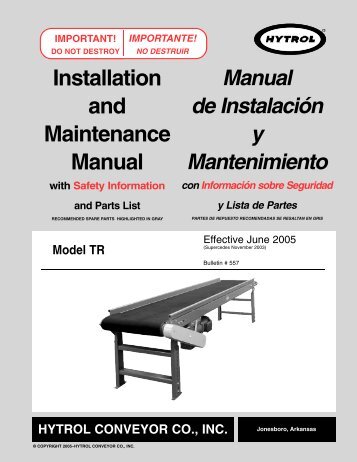 Model TR Parts List - Hytrol Conveyor Company