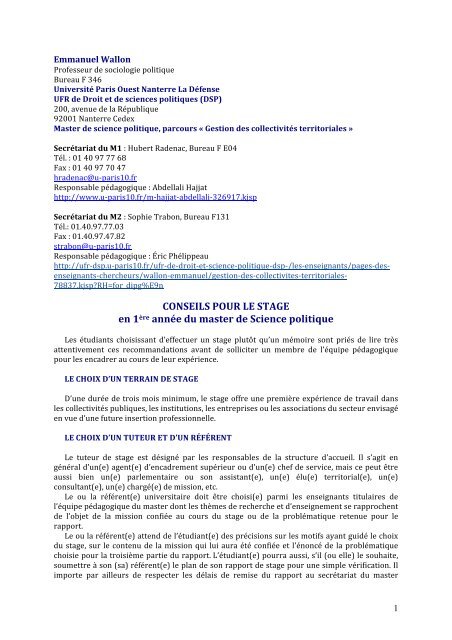 Conseils Aux Stagiaires Du M1 De Science Politique Free