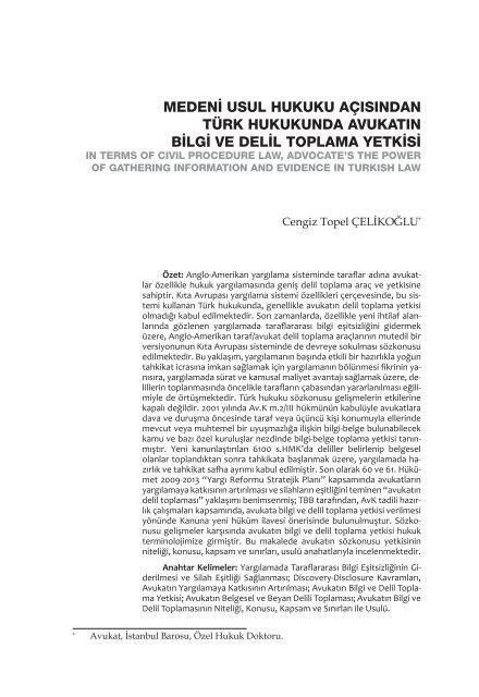 medeni usul hukuku aÃ§Ä±sÄ±ndan tÃ¼rk hukukunda avukatÄ±n bilgi ve delil