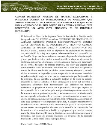 amparo indirecto. procede de manera excepcional e inmediata ...