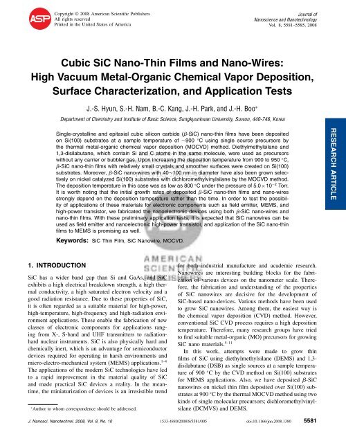 Cubic SiC Nano-Thin Films and Nano-Wires: High Vacuum Metal ...