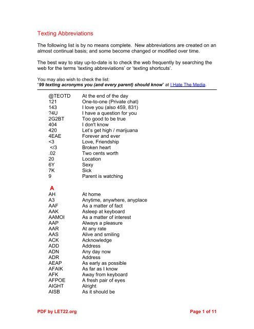 Texting Abbreviations - Duplin County Schools