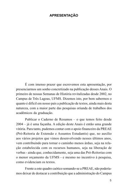 Anais Semana de HistÃ³ria 2005 - Campus de TrÃªs Lagoas