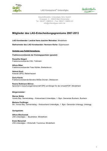 Mitglieder des Entscheidungsgremiums - Unterallgäu Aktiv GmbH