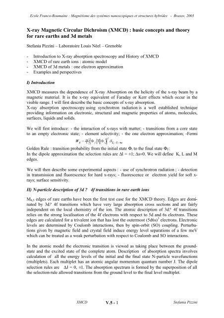 X-ray Magnetic Circular Dichroism (XMCD) : basic concepts and ...