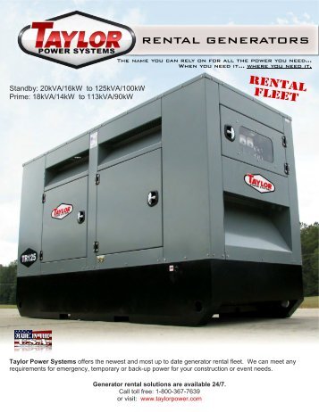 Rental Fleet RENTAL GENERATORS