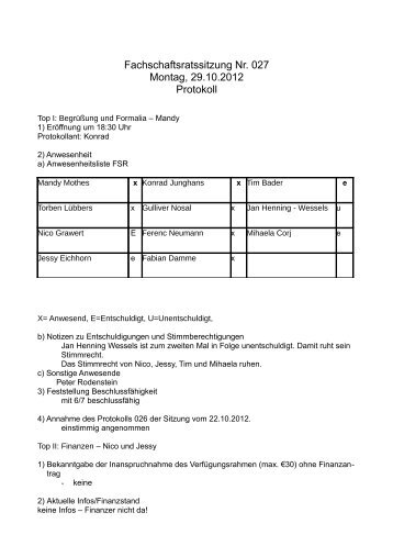 Protokoll Nr.27 vom 29.10.2012