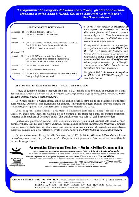 NOTIZIARIO della COMUNITÃ - Chiesadigorgonzola.it