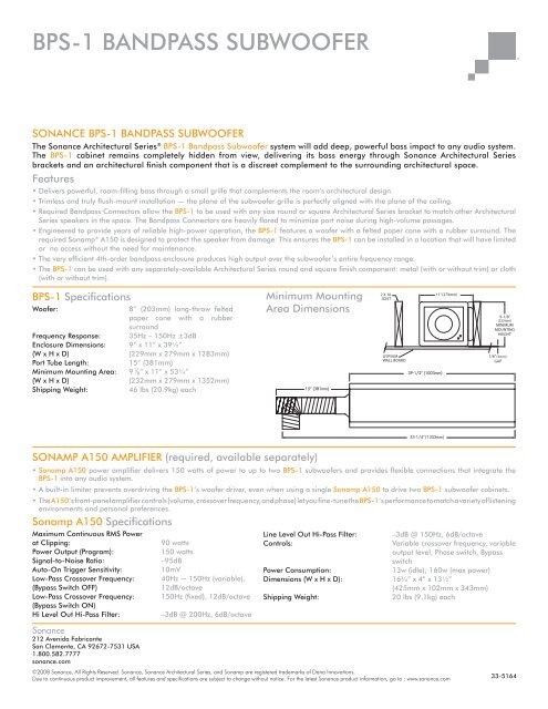 Architectural Series BPS-1 Product Sheet - Sonance