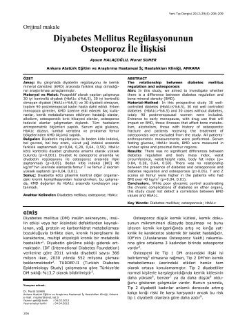 Diyabetes Mellitus Regülasyonunun Osteoporoz ... - Yeni Tıp Dergisi