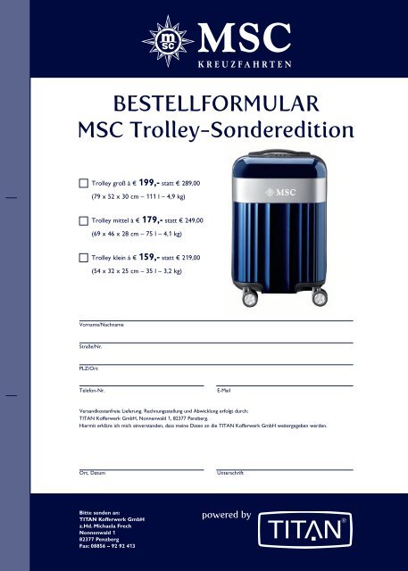 BESTELLFORMULAR MSC Trolley-Sonderedition - MSC Kreuzfahrten