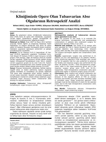 Kliniğimizdeki Tuboovarian Abse Olgularının ... - Yeni Tıp Dergisi