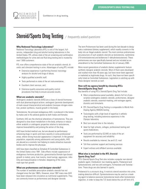 Steroid/Sports Drug Testing FAQ - Redwood Toxicology Laboratory