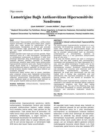 Lamotrigine Bağlı Antikonvülzan Hipersensitivite ... - Yeni Tıp Dergisi