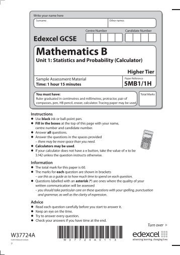 Edexcel GCSE Mathematics B Unit 1