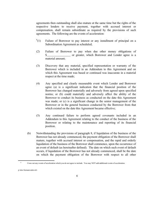 Sample Revolving Subordinated Loan Agreement