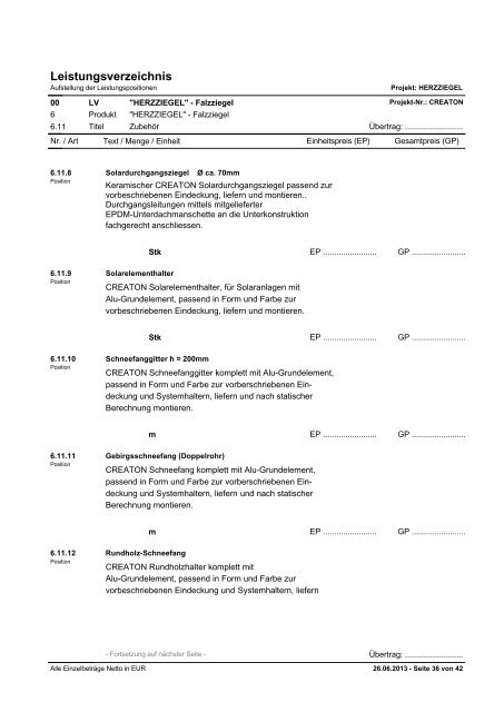 Leistungsverzeichnis