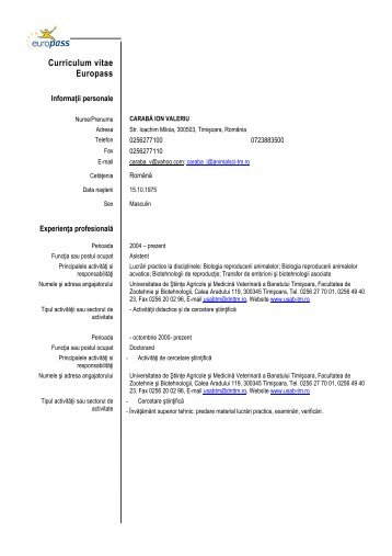 Curriculum vitae Europass - Universitatea de Stiinte Agricole si ...