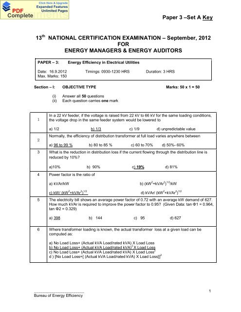 Set A - National Certification Examination for Energy Managers and ...