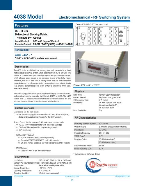 PXI modules / Matrix Portfolio - DowKey Microwave