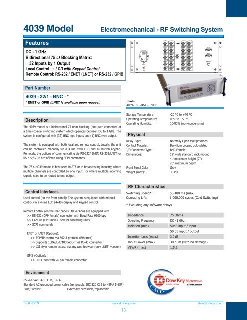 PXI modules / Matrix Portfolio - DowKey Microwave