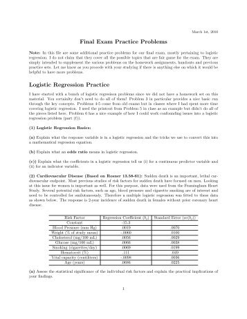Final Exam Practice Problems Logistic Regression Practice