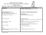 Math Continuum for First Grade M.C. references Math Camp K-1 ...