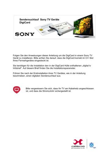 Sendersuchlauf Sony TV Geräte DigiCard - upc cablecom