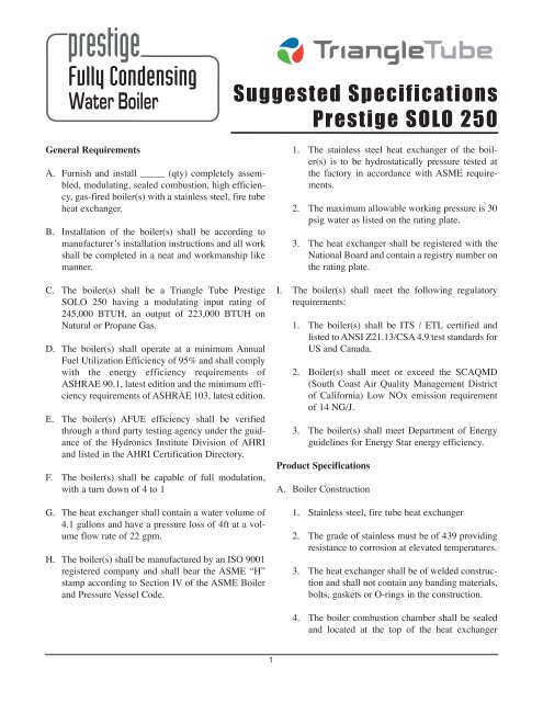 Solo250 Suggested Specifications Triangle Tube