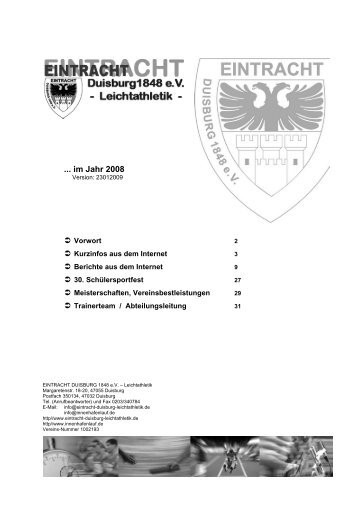Jahresbericht der Leichtathletikabteilung 2008 - Eintracht Duisburg ...