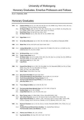 Honorary Graduates, Emeritus Professors and Fellows