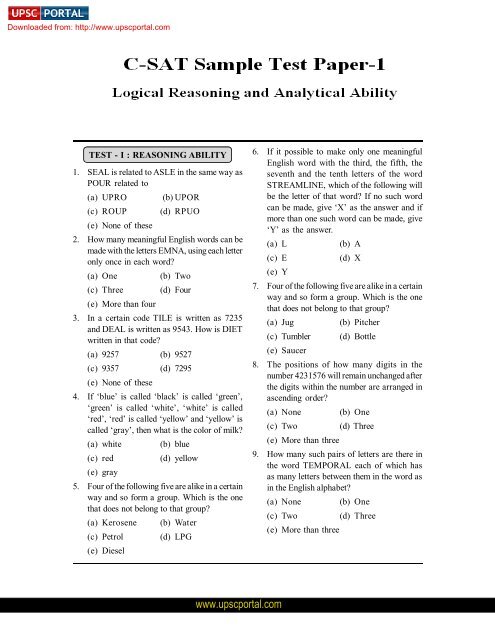 CSAT Logical Reasoning Paper-I - yashada