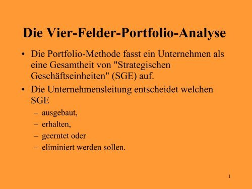 Die Vier-Felder-Portfolio-Analyse Zusammenfassung der ...