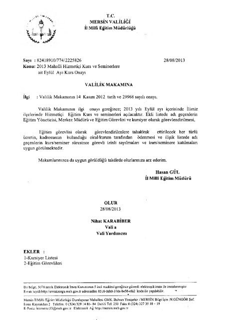 Yazı-Onay - Mersin İl Milli Eğitim Müdürlüğü