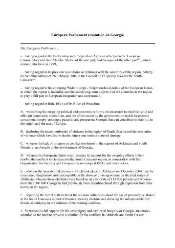 European Parliament resolution on Georgia - Parliament of Georgia