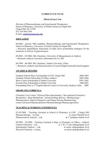 RESUME - UNC Eshelman School of Pharmacy - University of North ...