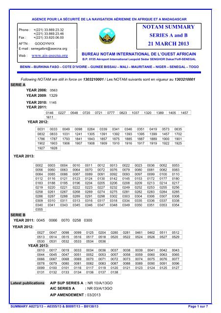 NOTAM DAKAR- Sommaire 06/13 GO - ais asecna