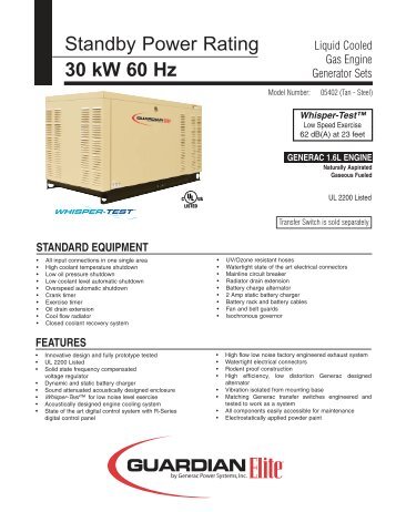 30KW Spec Sheet - Generac Parts