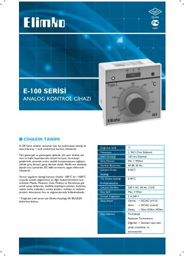 E-100 Serisi Analog Kontrol CihazÄ± - Elimko