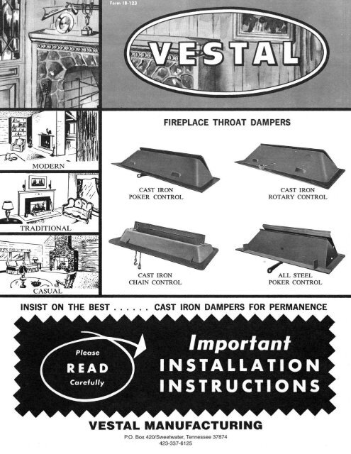 Fireplace Throat Dampers Vestal Manufacturing
