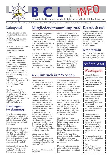 Mitgliederversammlung 2007 4 x Einbruch in 2 Wochen - Lahn, BCL ...